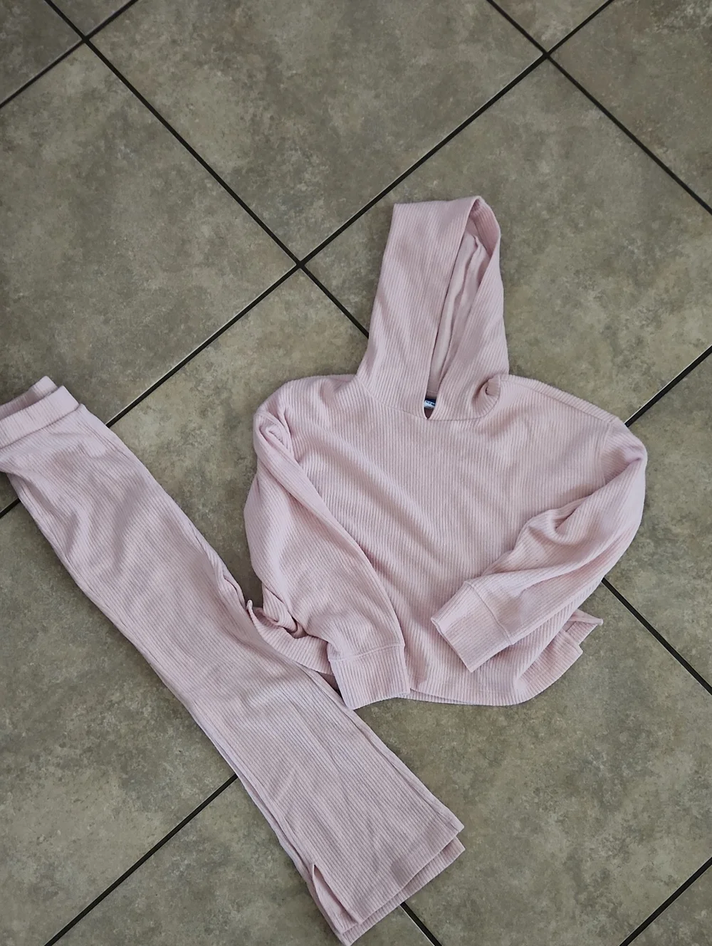 Old Navy Girls Ribbed Hoodie & Jogger Set - Pink / Gray, Bundle Of 2